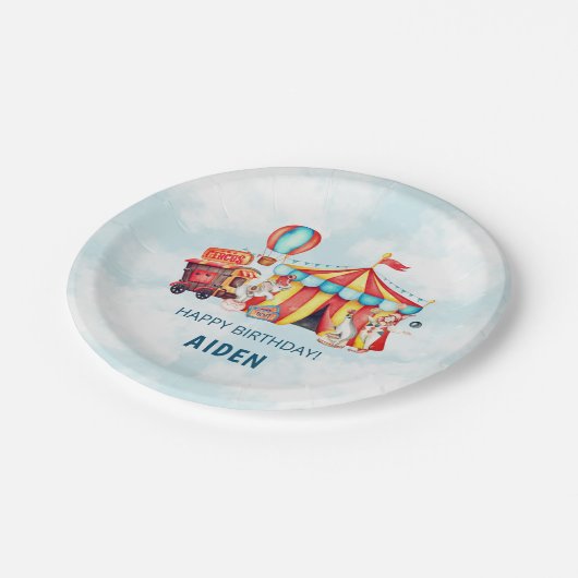 Karneval Circus Big Blue Geburtstag Pappteller (Schrägansicht)