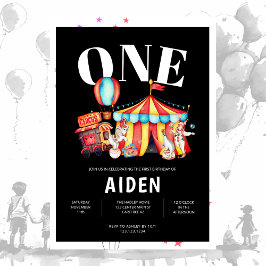 Karneval Circus Big Top Black 1. Geburtstag Einladung