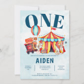 Karneval Circus Big Top Blue 1. Geburtstag Einladung (Vorderseite)