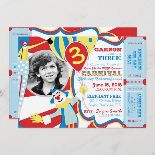 Karneval Circus Clowns Geburtstag Einladung (Vorne/Hinten)