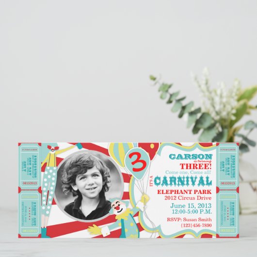Karneval Circus Clowns Geburtstag Einladung (Stehend Vorderseite)
