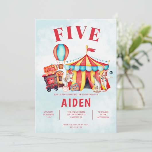 Karneval Circus Festival 5. Geburtstag Einladung (Stehend Vorderseite)