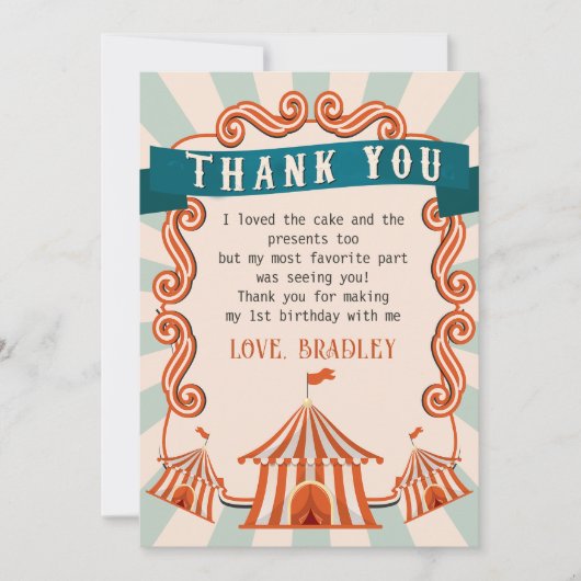 Karneval Circus Geburtstag Danke Karte (Vorderseite)