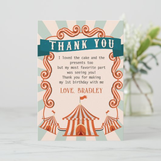 Karneval Circus Geburtstag Danke Karte (Stehend Vorderseite)