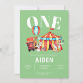 Karneval Circus Große Grüne 1. Geburtstag Einladung (Vorderseite)