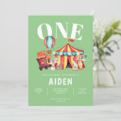 Karneval Circus Große Grüne 1. Geburtstag Einladung (Stehend Vorderseite)