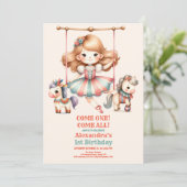 Karneval Circus Kinder 1 Geburtstag Party Einladung (Stehend Vorderseite)