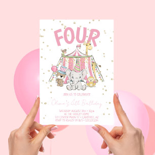 Karneval Circus Pink 4. Geburtstag Einladung