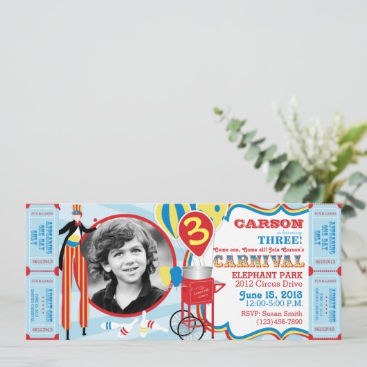 Karneval Circus Stilt Walker Geburtstag Einladung (Stehend Vorderseite)