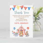 Karneval Circus & Tiere Geburtstag Danke Karte (Stehend Vorderseite)