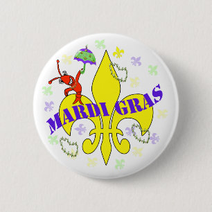Karneval Crawfish Fleur de Lys Button