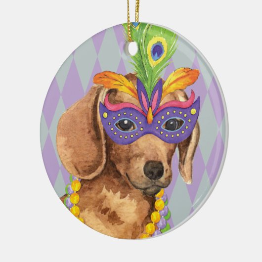 Karneval-Dackel Keramik Ornament (Links)