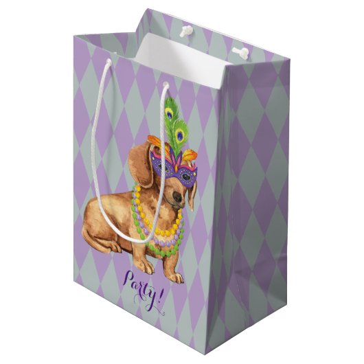 Karneval-Dackel Mittlere Geschenktüte (Vorderseite Schrägansicht)