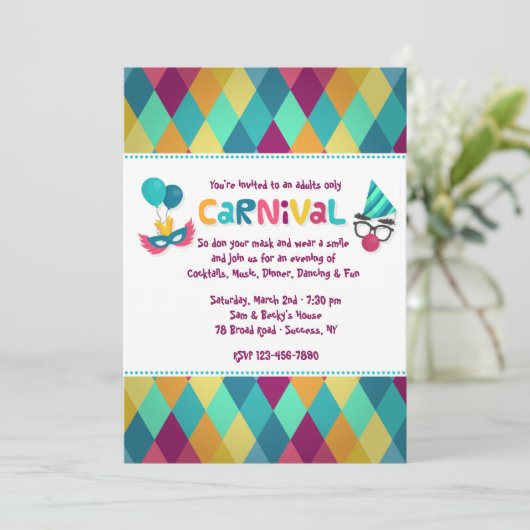 Karneval-Diamanten-Einladung Einladung (Stehend Vorderseite)