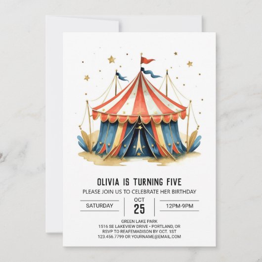 Karneval Editable Magic Circus Geburtstag Einladung (Vorderseite)