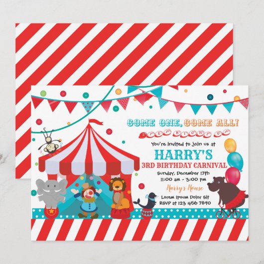 Karneval - Einladung zum Geburtstag (Vorne/Hinten)