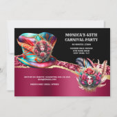 Karneval Fantasy Ladys Rose Federn bordeauxrot Einladung (Vorderseite)