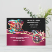 Karneval Fantasy Ladys Rose Federn bordeauxrot Einladung (Stehend Vorderseite)