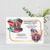 Karneval Fantasy Ladys Rose Federn um Gold Einladung (Stehend Vorderseite)