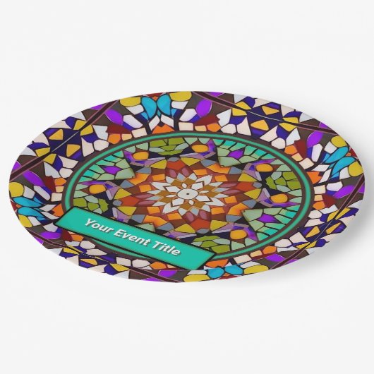 Karneval Farben Mosaik für glückliche Besetzung Pappteller (Schrägansicht)