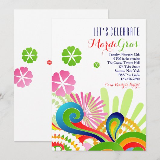 Karneval färbt Einladung (Vorne/Hinten)