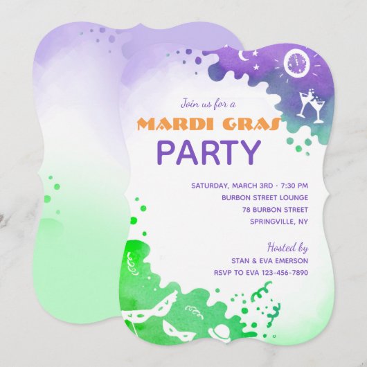 Karneval-Feier Einladung (Vorne/Hinten)