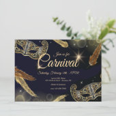 Karneval Gold und Schwarz Einladung (Stehend Vorderseite)