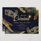 Karneval Gold und Schwarz Einladung (Vorne/Hinten)