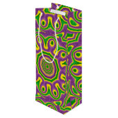 Karneval-grüner gelber lila MusterMandala Geschenktüte Für Weinflaschen (Rückseite Schrägansicht)