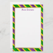 Karneval-handgemalte lila grünes Goldstreifen Briefpapier (Vorne/Hinten)