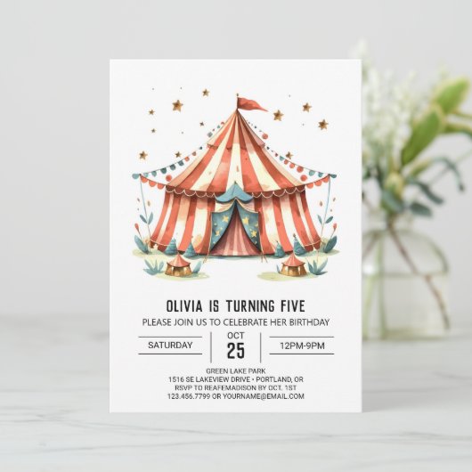 Karneval Happy Delight Circus Geburtstag Einladung (Stehend Vorderseite)