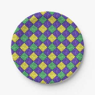 Karneval-Harlekin-Diamant-Karnevals-Muster Pappteller