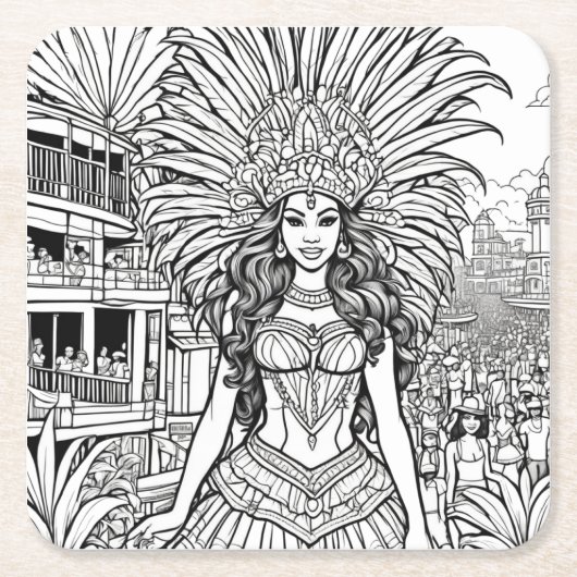 Karneval in Brasilien - Färben Rechteckiger Pappuntersetzer (Vorderseite)