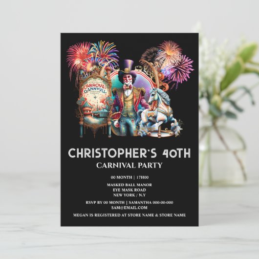 Karneval-Karneval für Erwachsene Karussell Einladung (Stehend Vorderseite)