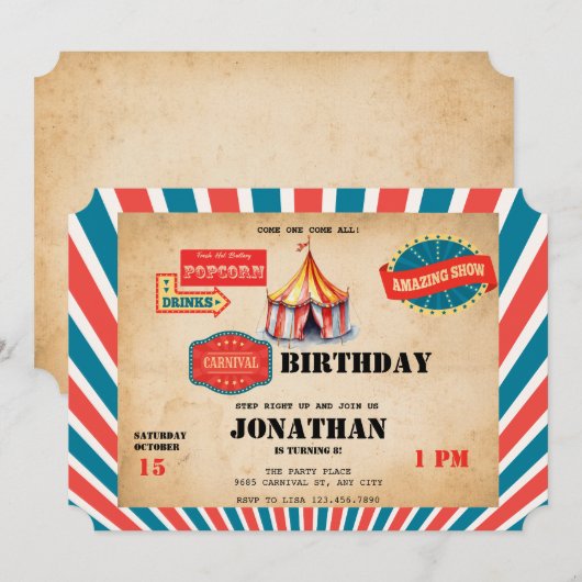 Karneval | KINDERGEBURTSTAG Einladung (Vorne/Hinten)