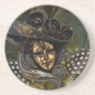 Karneval Mask Green Damask Untersetzer