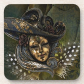 Karneval Mask Green Damask Untersetzer (Vorderseite)