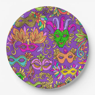 Karneval-Maskerade-Masken-helles lila Grün Pappteller