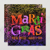 Karneval maskiert buntes Typografie-Quadrat Einladung (Vorne/Hinten)