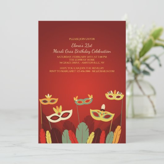 Karneval maskiert Einladung (Stehend Vorderseite)