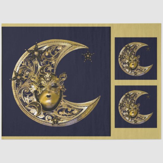 Karneval Masquerade Maske Gold Moon 14 Decoupage Seidenpapier (Vorderseite)