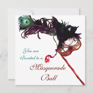 KARNEVAL MASQUERADEBALL weiß schwarz blau Einladung