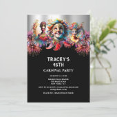 Karneval Nachtzirkus Feuerwerk Masquerade Masken Einladung (Stehend Vorderseite)