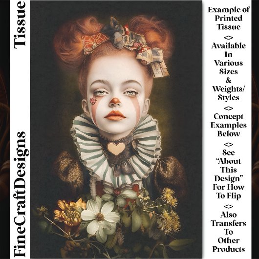 Karneval Noir Circus Niedlich Clown Girl CN3 Decou Seidenpapier