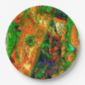 Karneval oder Party mit Maske, grün und orange Pappteller (Vorderseite)