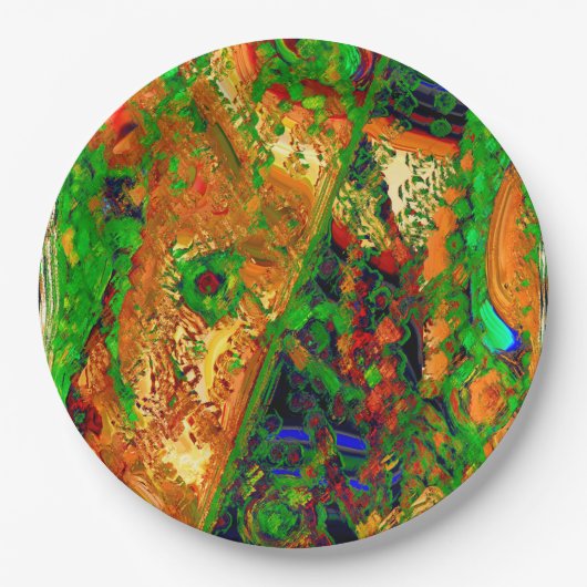 Karneval oder Party mit Maske, grün und orange Pappteller (Vorderseite)