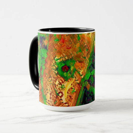 Karneval oder Party mit Maske, grün und orange Tasse (Vorderseite Links)