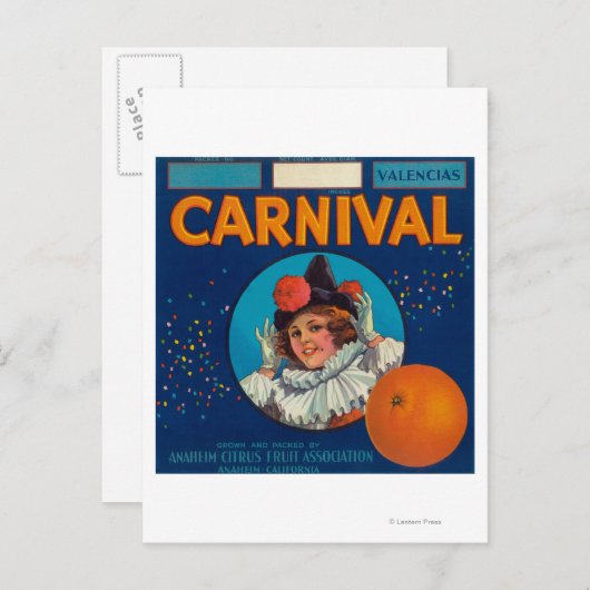Karneval Orange LabelAnaheim, CA Postkarte (Vorne/Hinten)