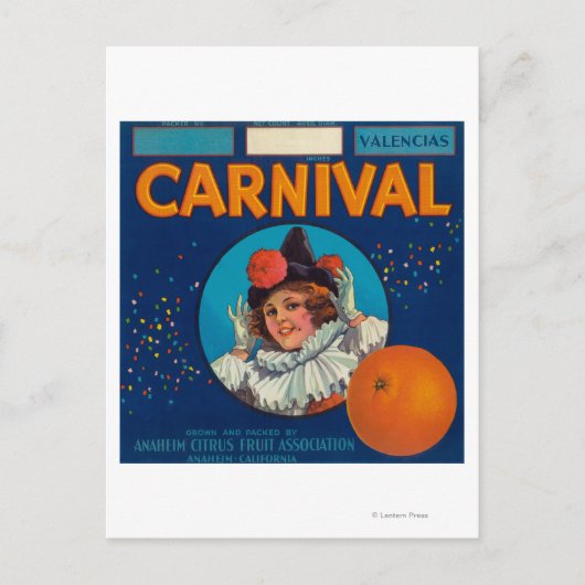 Karneval Orange LabelAnaheim, CA Postkarte (Vorderseite)