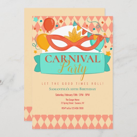 Karneval-Party Einladung (Vorne/Hinten)